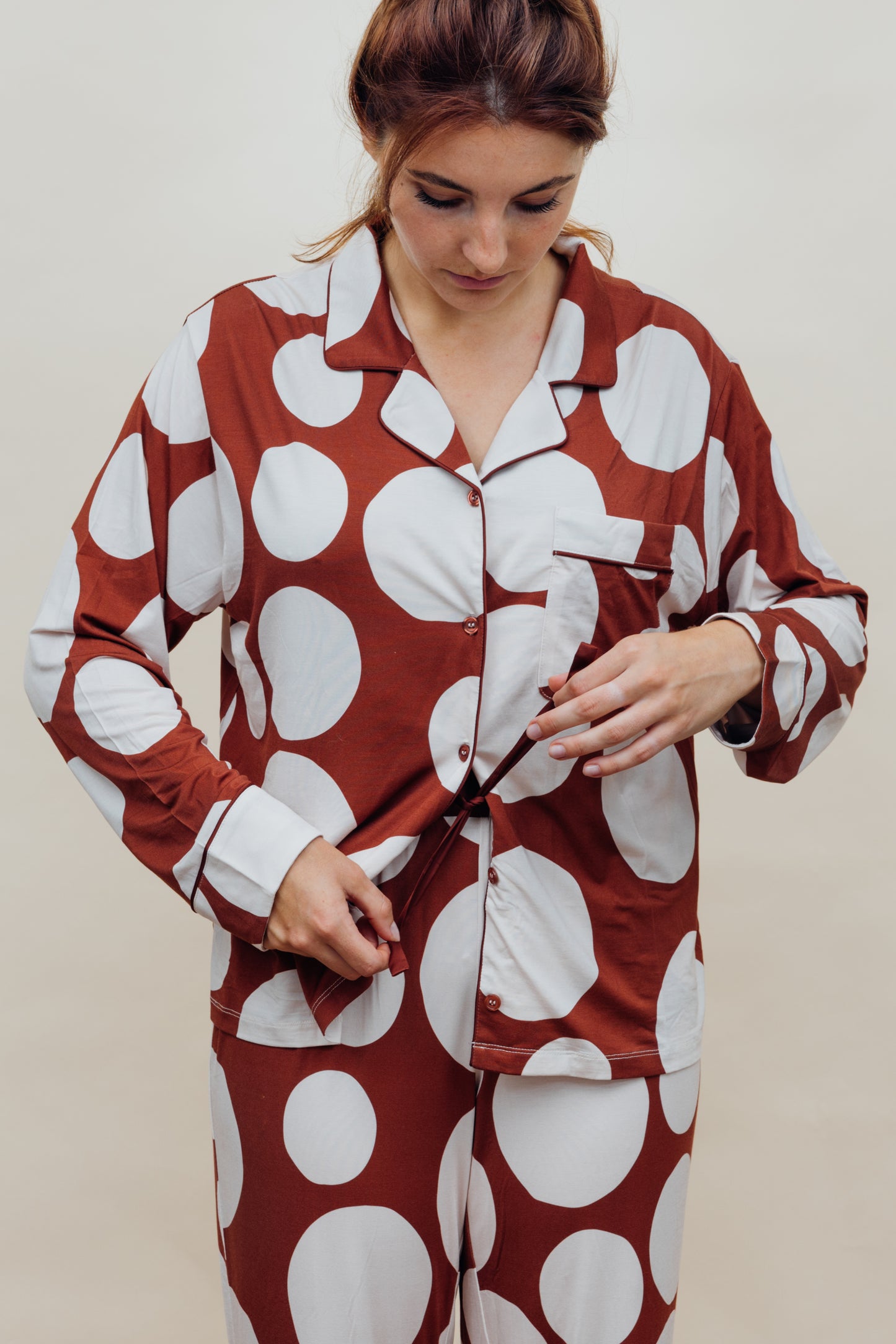 Polka Dot Brown Soft Modal Pyjama Set