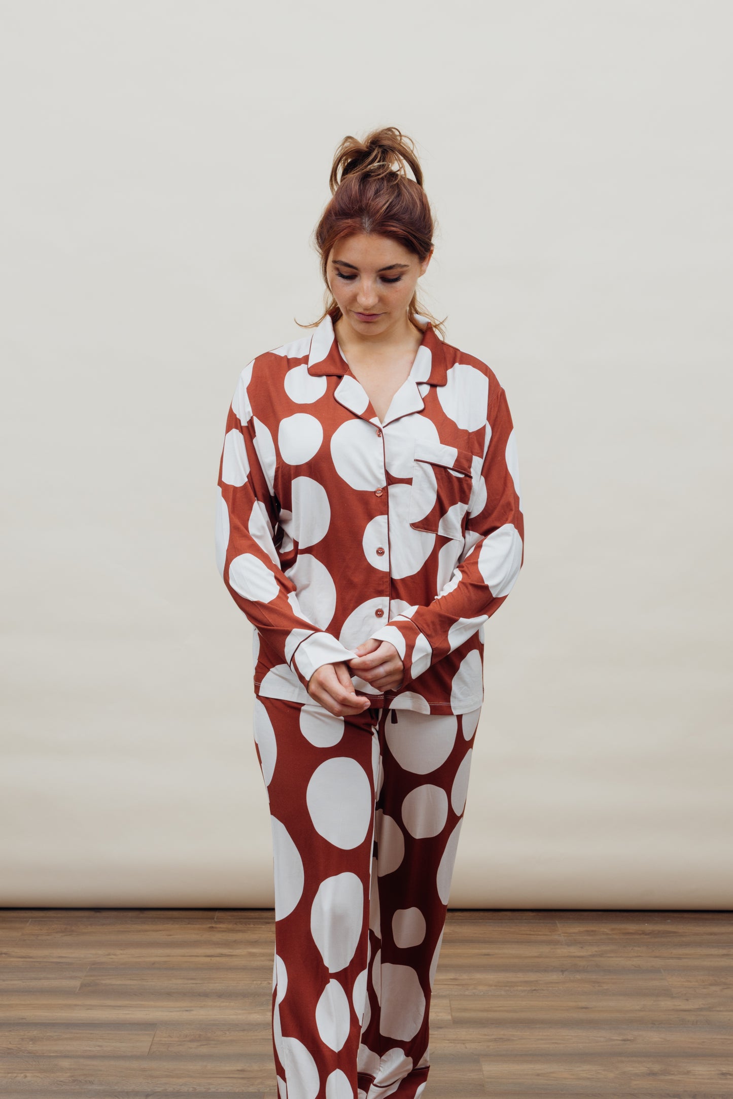 Polka Dot Brown Soft Modal Pyjama Set